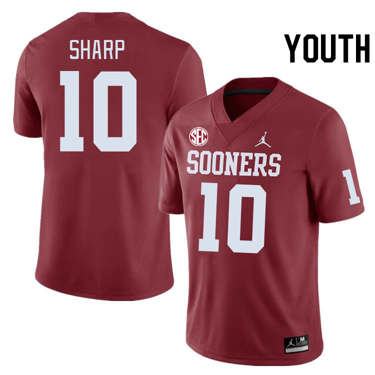 Youth #10 Bauer Sharp Oklahoma Sooners 2024 SEC Conference College Football Jerseys-Crimson